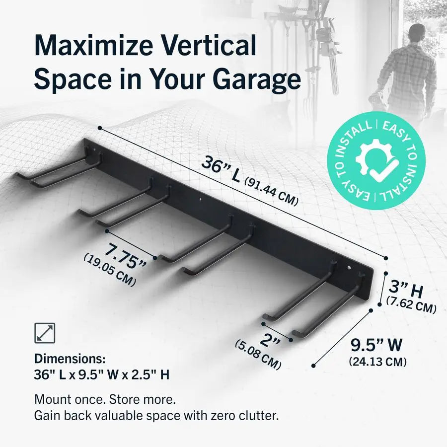 WallMounted Rack With 4 Garage Hooks HeavyDuty Steel Holder Garage amp Garden Storage for - Storage Shelf - view 2