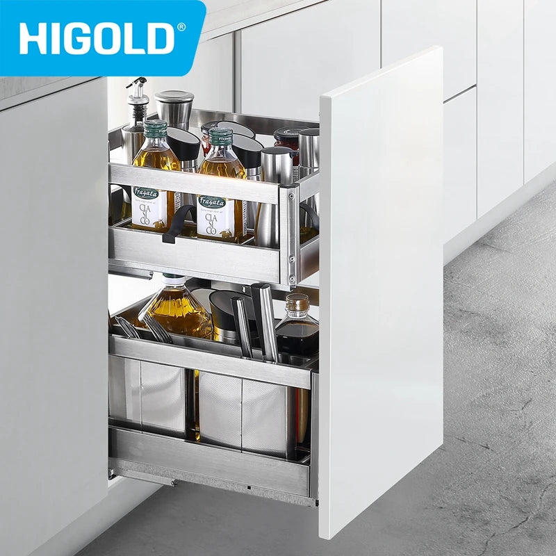 HIGOLD Seasoning Pull Out Basket Kitchen Kitchen Cabinet 304 Stainless Steel Double - Cabinet Organizer - view 2