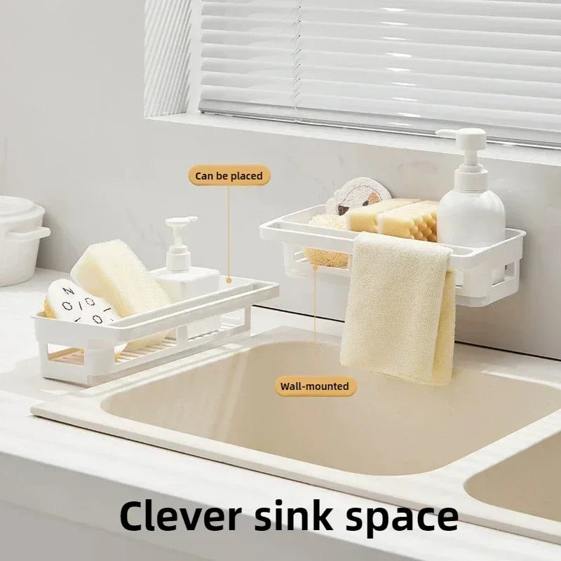 Kitchen Sink Sponge Rack Wall Mounted Home Sink Rack Sponge Towel Drainage Basket Kitchen - Cabinet Organizer - view 2