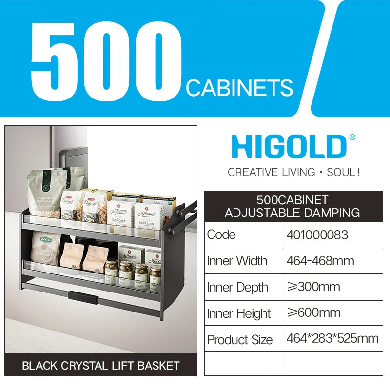 HIGOLD Pull Down Basket Kitchen Hanging Cabinet Lifting Basket Shelf Tempered Glass - Cabinet Organizer - view 7