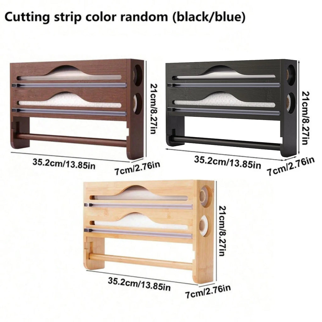 Bamboo Kitchen Organzier, Clingfilm & Foil Dispenser with Cutter, Wall-Mounted Storage - Home Improvement - view 2