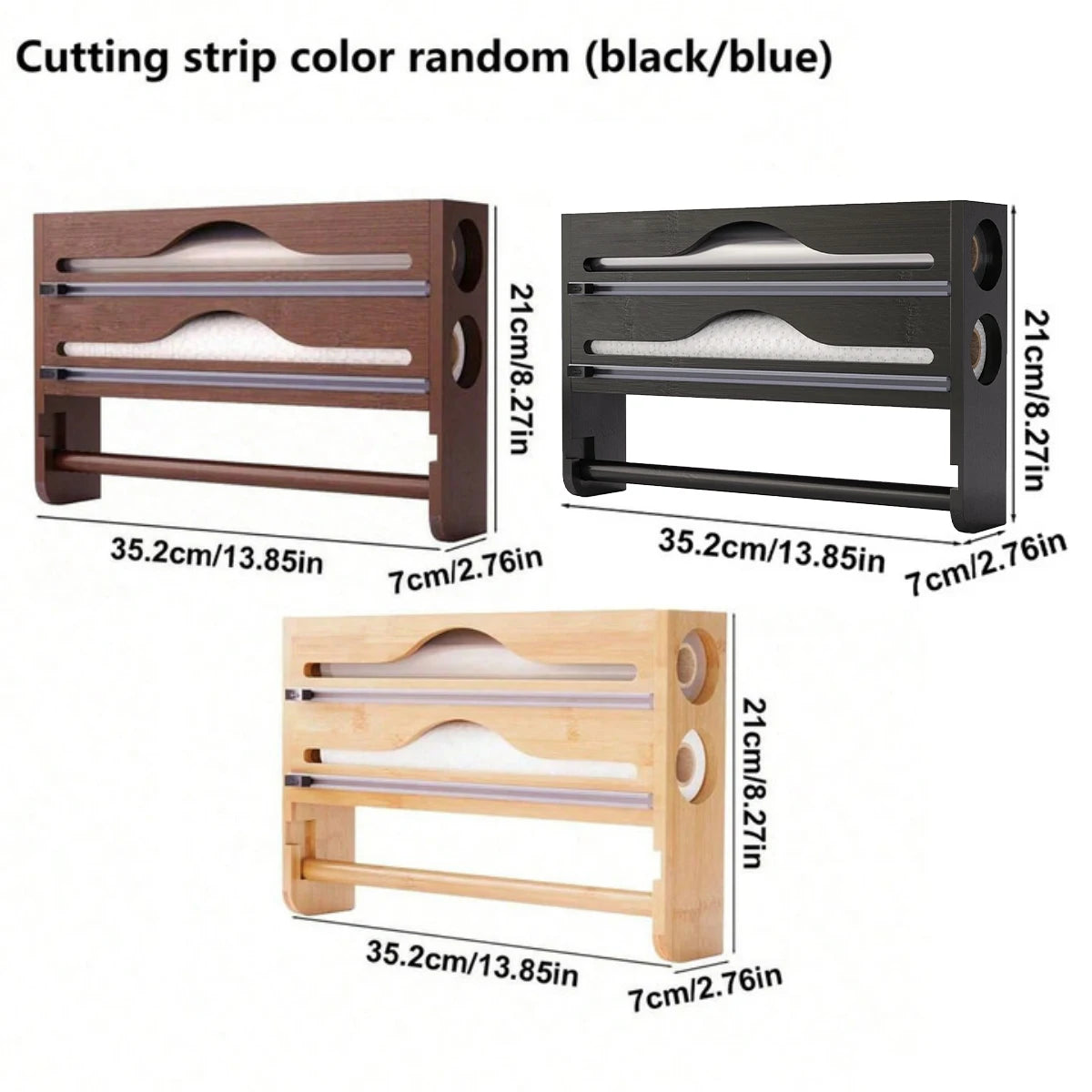 Bamboo Kitchen Organzier, Clingfilm & Foil Dispenser with Cutter, Wall-Mounted Storage - Home Improvement - view 2