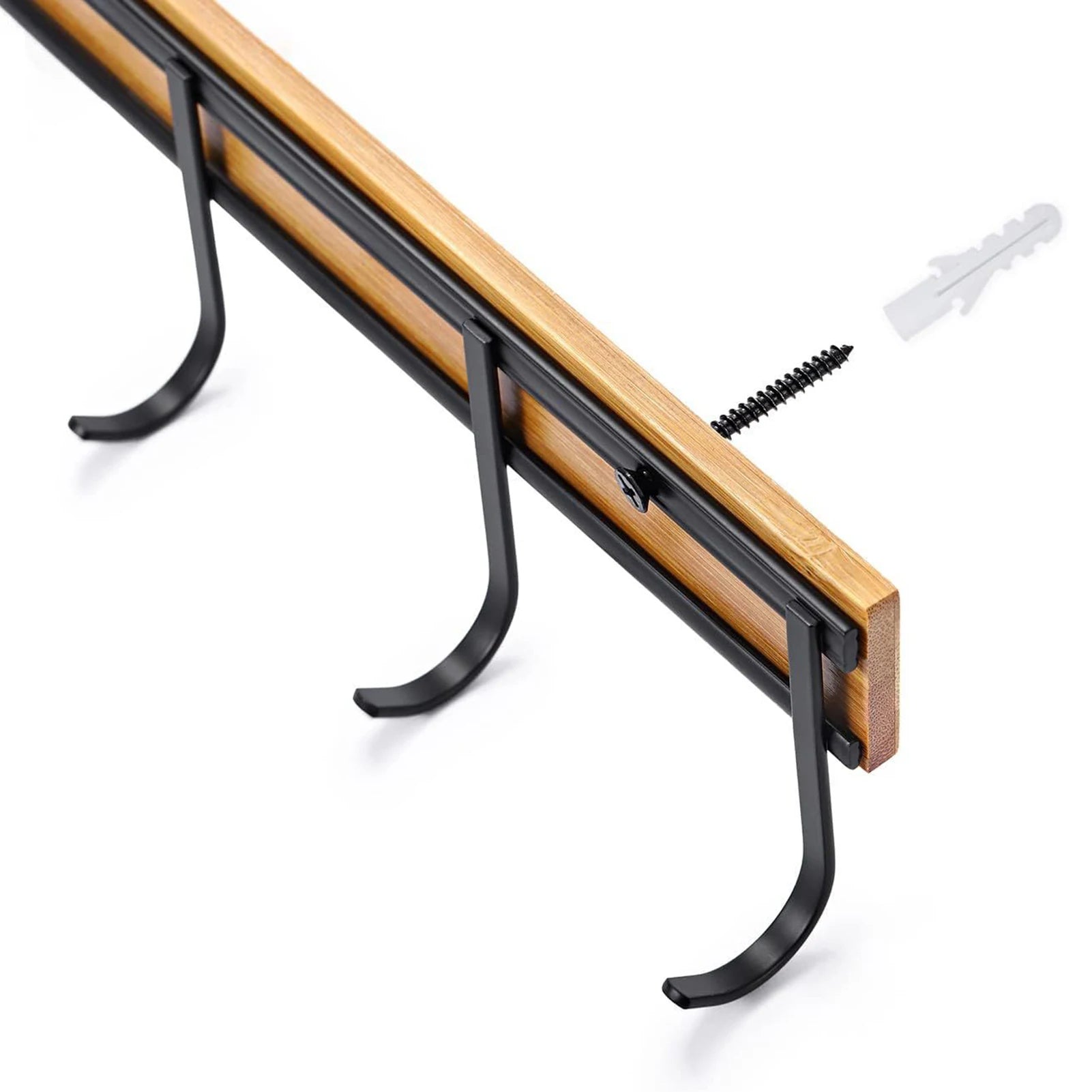 2PCS Wall Mounted Kitchen Utensil Hooks Set of 6 Black Metal Bamboo Decor Hangers - Organizer - view 5
