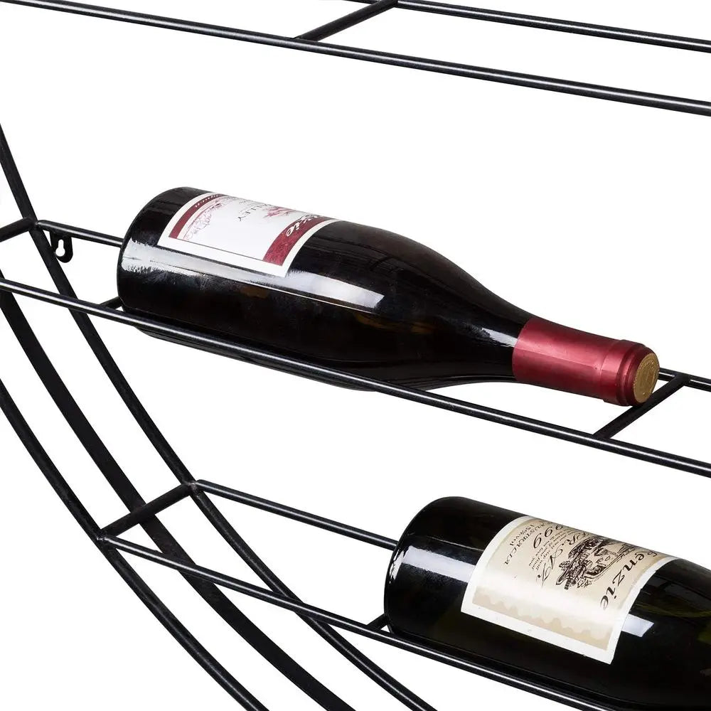 12-Bottle Modern Black Metal Round Wall Mounted Wine Rack – 6-Tier Horizontal Storage - Wine Rack - view 6
