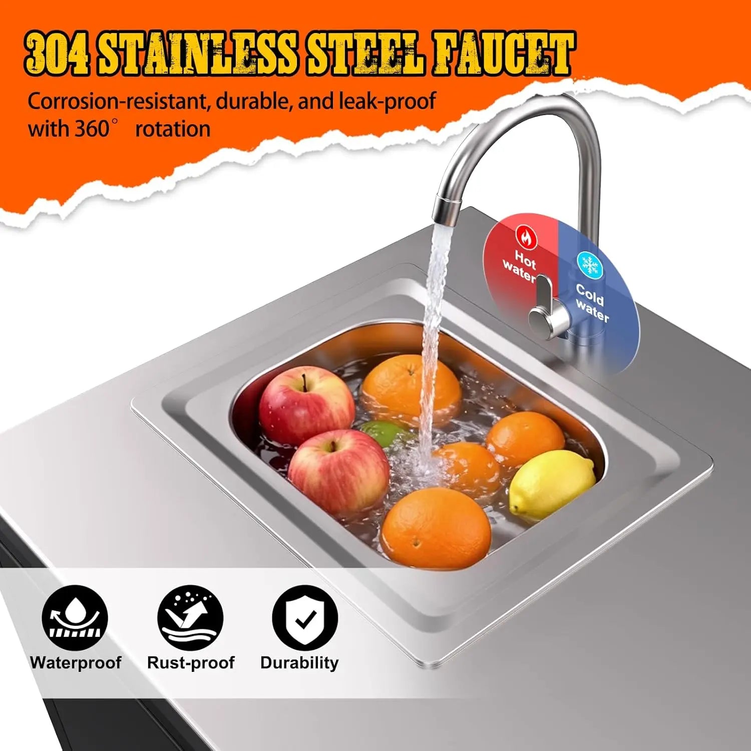 Stainless Steel Outdoor Sink with Cabinet, Large Capacity Stainless Steel Countertop - Cabinet Organizer - view 3