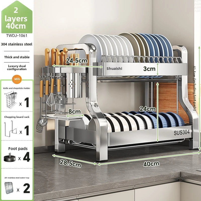 304 Stainless Steel Dish Storage Rack Kitchen Multifunctional Storage Dish Drain Rack - Dish Drying Rack - view 8