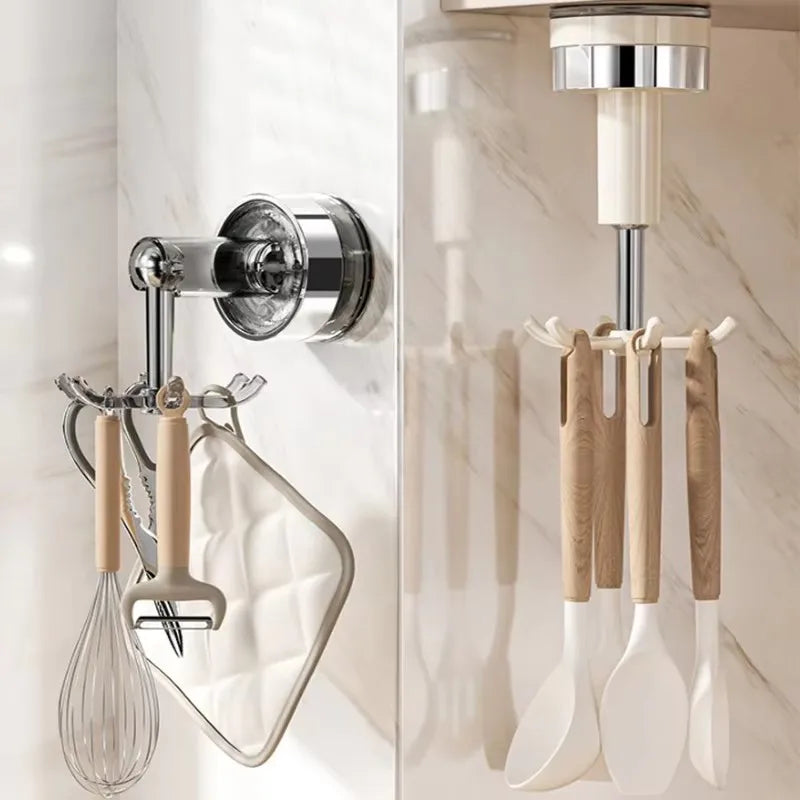 Kitchen Suction Cup Six-claw Rotating Hook Rack Household Punch-free Spatula Spoon - Storage Shelf