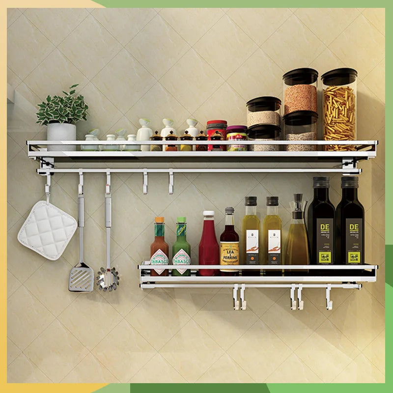 Bonderis Kichen Organizer Spices Brushed Stainless Steel Bathroom Shelf Storage Rack - Cabinet Organizer