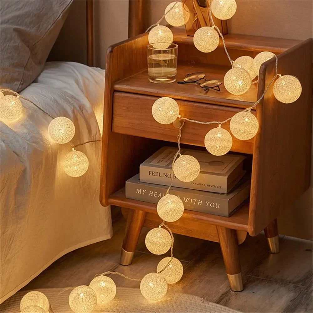 Cotton Garland Balls Lights String Christmas Easter Outdoor Hanging Party Baby Kids - Home Improvement - view 2