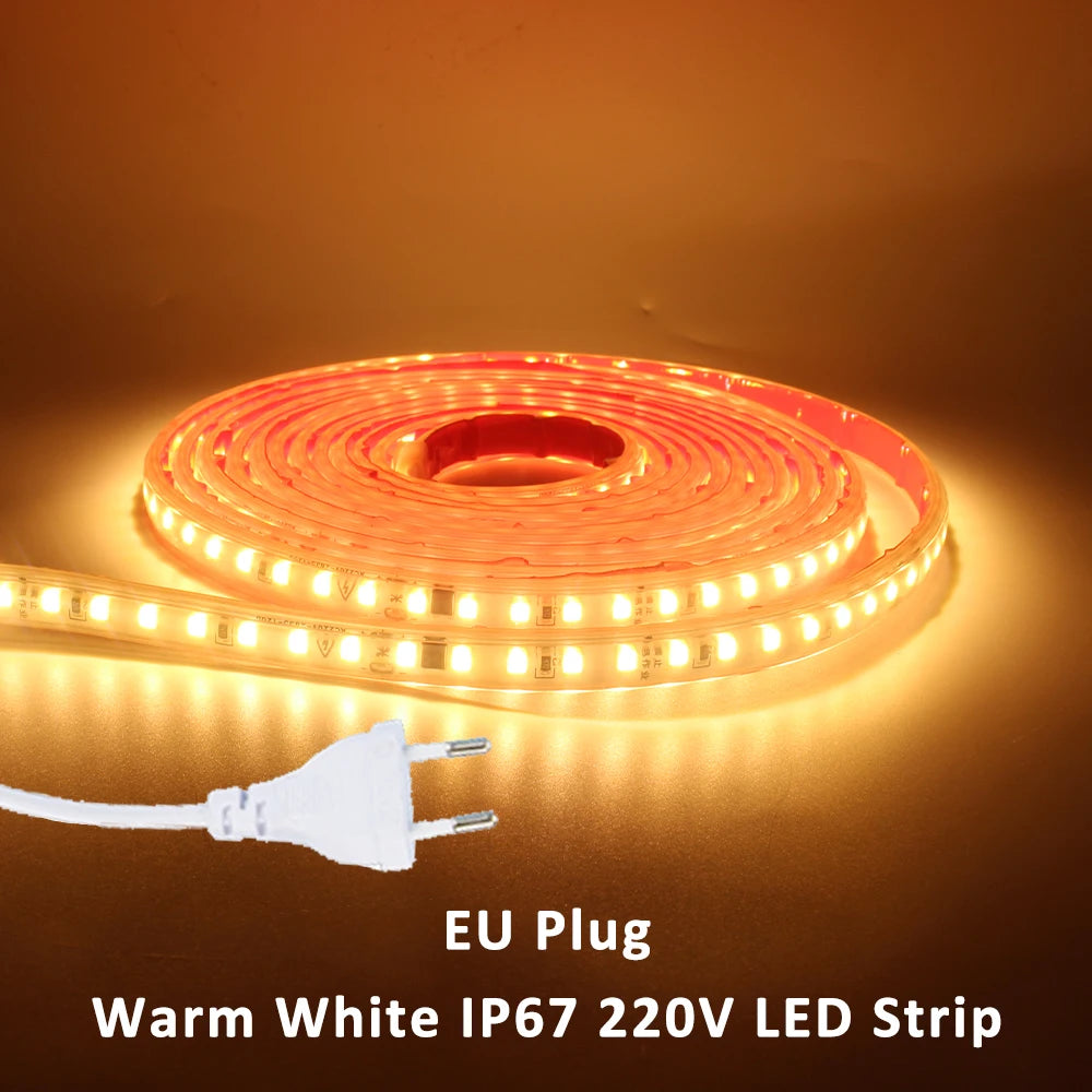 220V LED Strip Light SMD2835 120LEDs/m Waterproof Tape Lamp with EU Plug 1M 2M - Kitchen Faucet - view 7