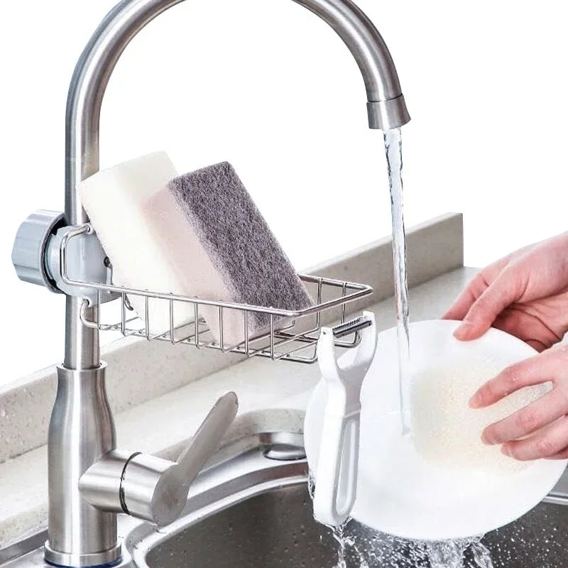 Kitchen Storage Tools Stainless Steel Rag Drain Rack Adjustable Water-saving Storage - Storage Shelf - view 3