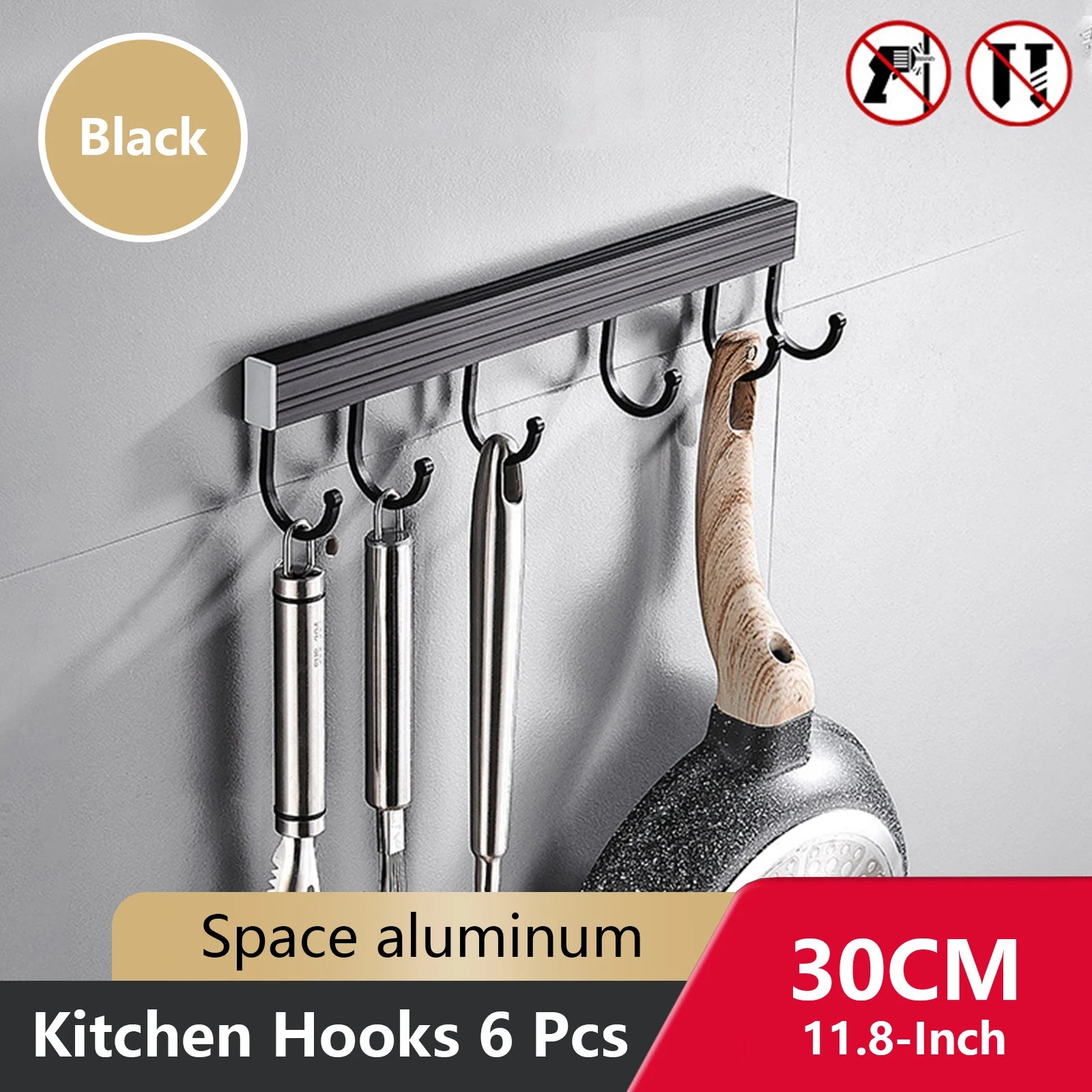 Wall Mounted Kitchen Hook Rack No-Punching Wall Hangers Rail Kitchen Utensils Rack - Storage Shelf - view 7