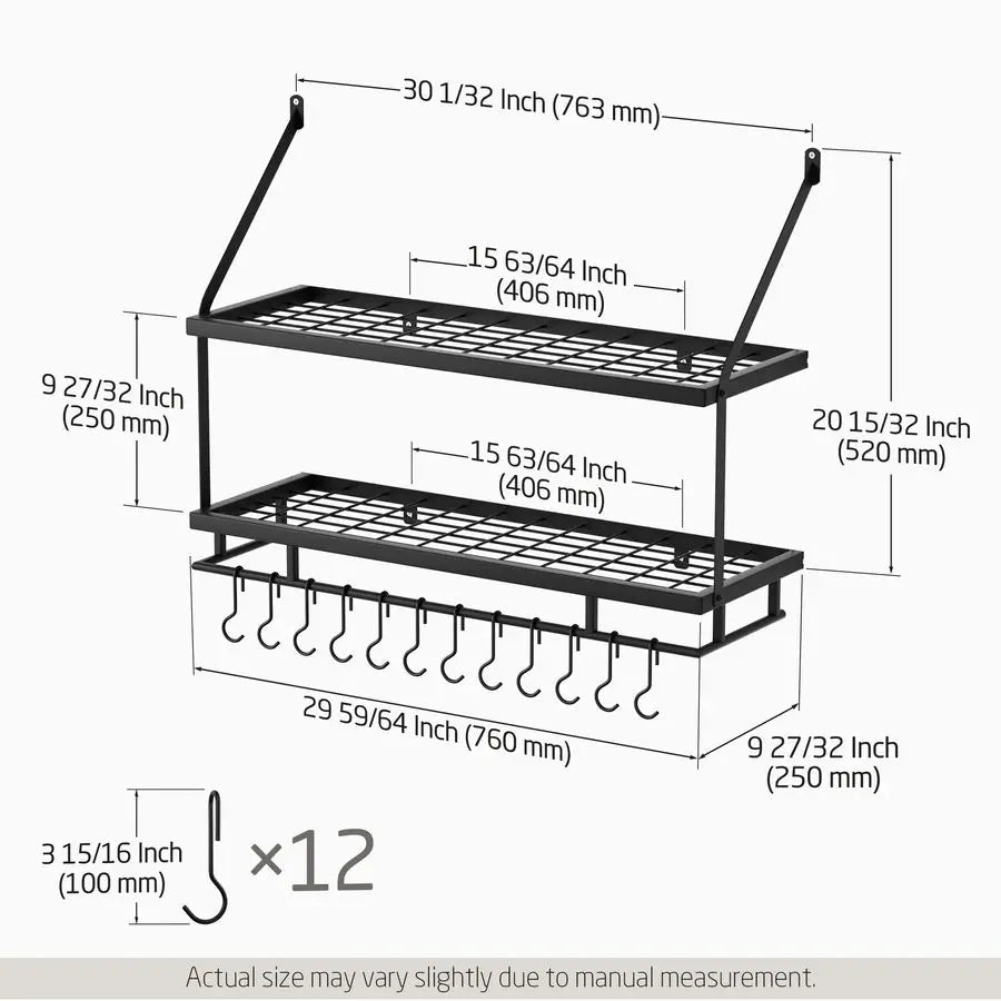 30Inch Kitchen Pot Rack Mounted Hanging Rack for Kitchen Storage and Organization - Storage Shelf - view 6