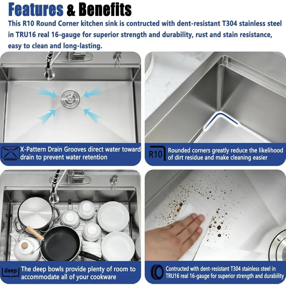 Bestseller33 x 22 Drop In Kitchen Sink with Faucet Combo - 33x22 Drop In - Kitchen Faucet - view 5