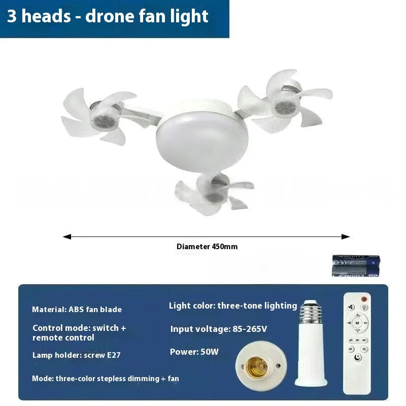 LED Smart Silent Fan Light with E27 Screw Creative 3/4/5 Head Remote-Controlled - Home Improvement - view 6