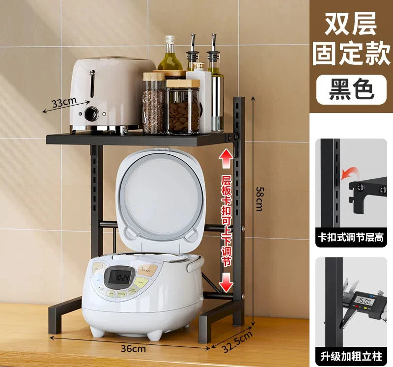 Double Layer Kichen Adjustable Height Microwave Rack Storage Rack Household Rice - Storage Shelf - view 4