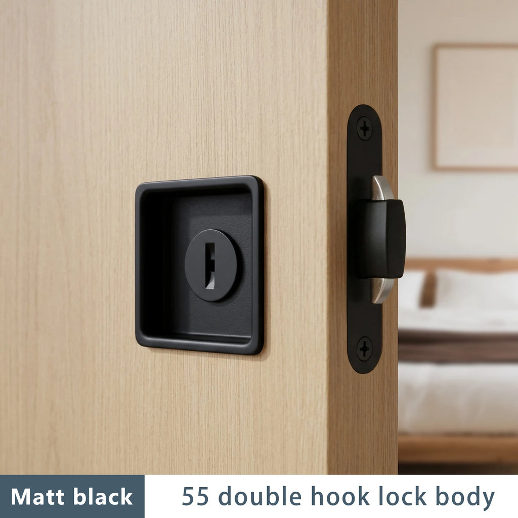 Black Invisible Pocket Sliding Door Lock with Side Handle for Balcony Kitchen Bathroom - Home Improvement - view 8