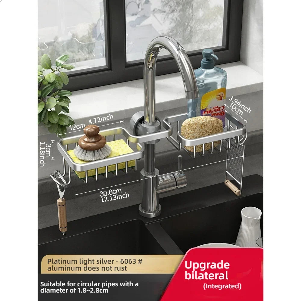 Kitchen Space Aluminum Sink Drain Rack Sponge Storage Faucet Holder Soap Drainer Shelf - Kitchen Faucet - view 7