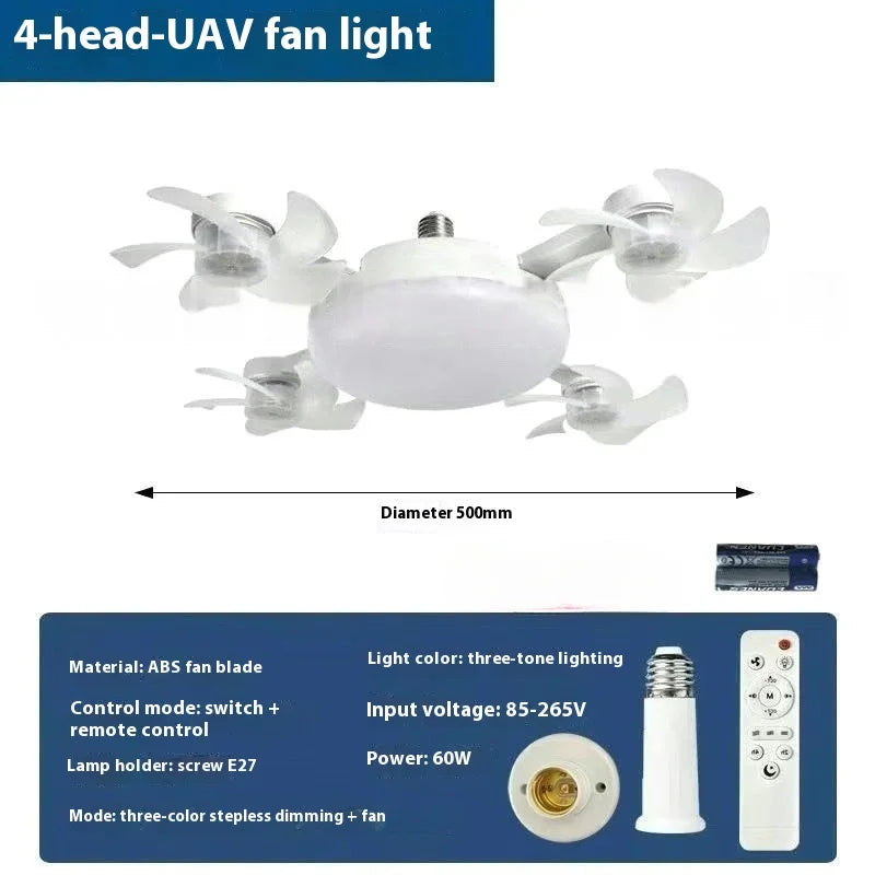 LED Smart Silent Fan Light with E27 Screw Creative 3/4/5 Head Remote-Controlled - Home Improvement - view 7
