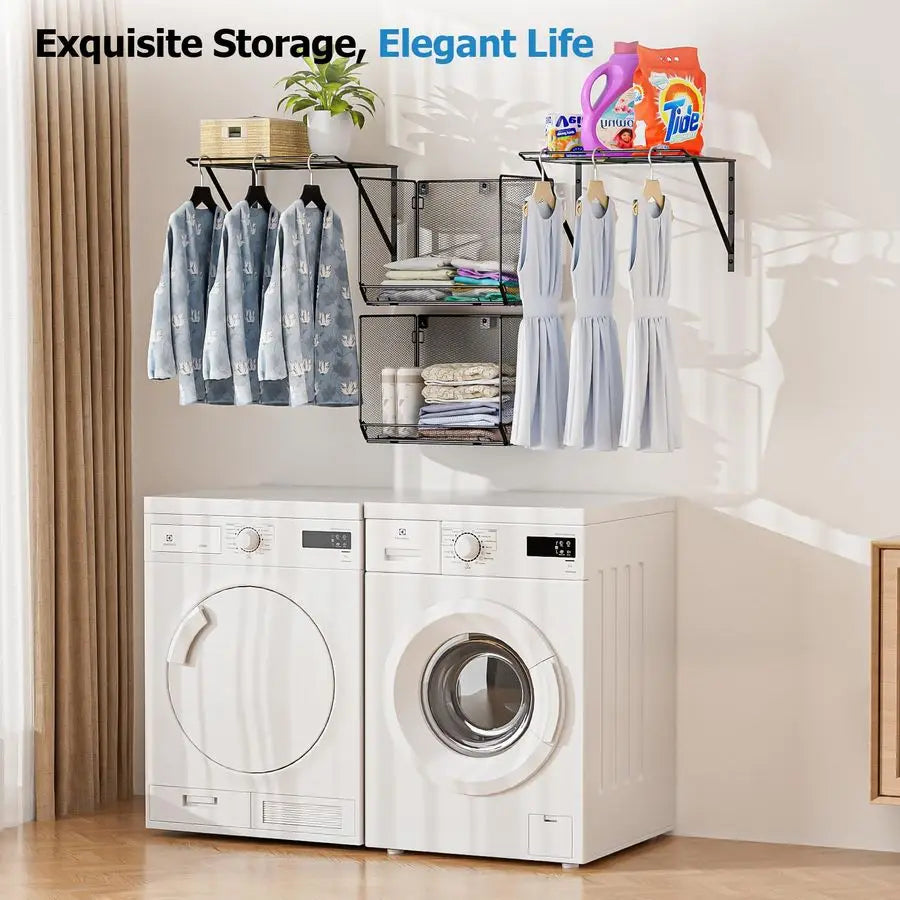 Pack Laundry Room Shelves Organization And Storage, Wall Mounted Clothes Drying Rack - Dish Drying Rack - view 6