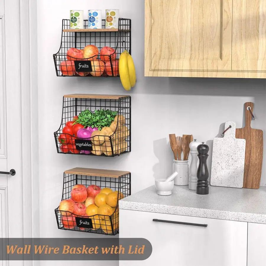 Pack Fruit Basket for Kitchen with Wood Lid CounterampWall Mounted Onion and Potato - Cabinet Organizer - view 2