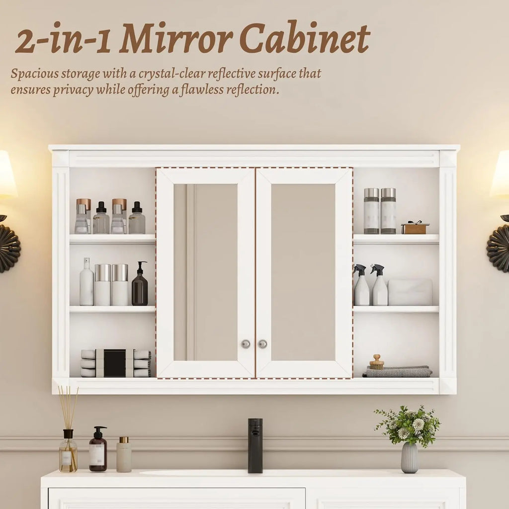 48in Wall Mounted Medicine Cabinet with Mirror Adjustable Shelf Open Shelves Over - Cabinet Organizer - view 5