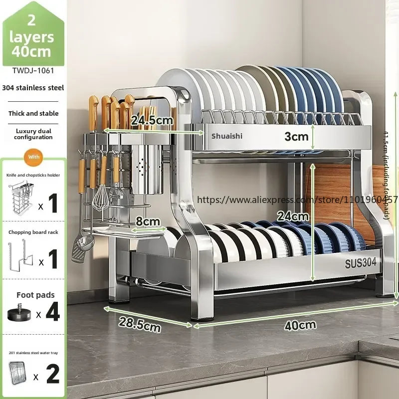 304 Stainless Steel Dish Storage Rack Kitchen Multifunctional Storage Dish Drain Rack - Dish Drying Rack - view 6