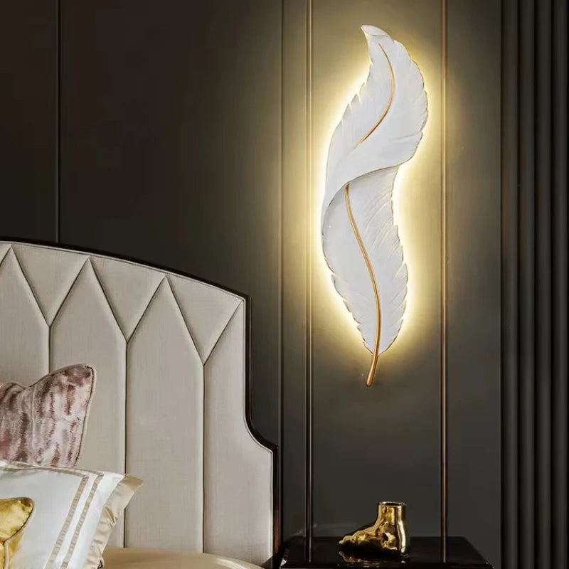 Nordic feather wall lamp, living room, bedroom, headboard, foyer, creative feather - Wall Light - view 4
