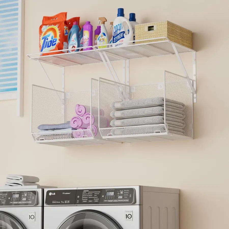 Pack Laundry Room Shelves Organization And Storage, Wall Mounted Clothes Drying Rack - Dish Drying Rack