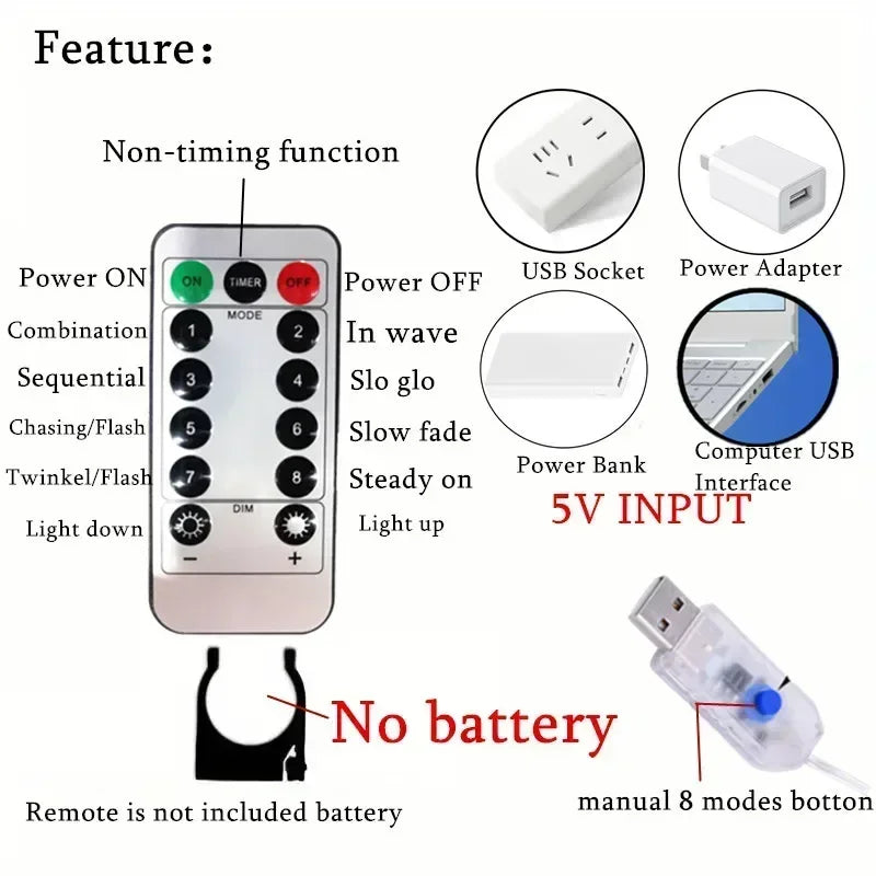 LED Garland Fairy Light Garden Light String 6M 8 Mode USB Curtain Light Wedding - Window Treatment - view 5