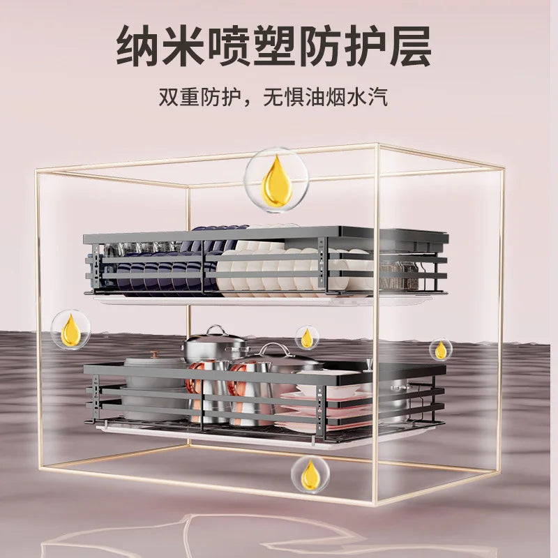 Deep 304 Stainless Steel Kitchen Drawer Double Damping Seasoning Basket Cabinet - Cabinet Organizer - view 4