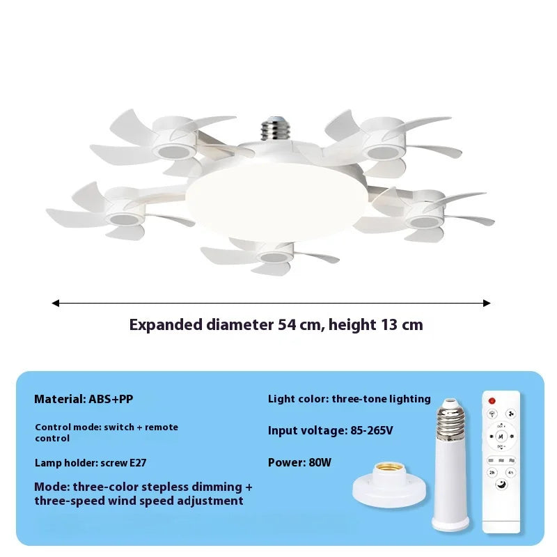 LED Smart Silent Fan Light with E27 Screw Creative 3/4/5 Head Remote-Controlled - Home Improvement - view 8