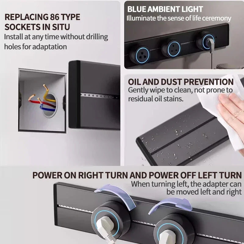 Rail Track Socket UK EU US Standard Round Romovable Adapter Socket Home Kitchen Meeting - Storage Shelf - view 2