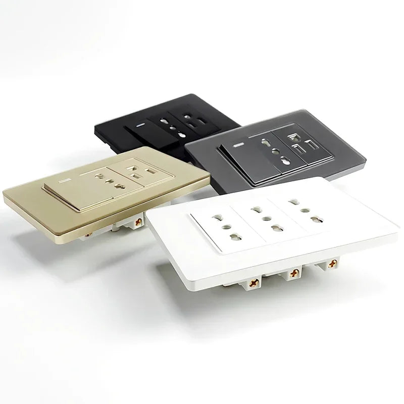 American Black Tempered Glass 16A 2Way Light Switch 118*75mm US Plug USB Type-C Quick - Home Improvement - view 4