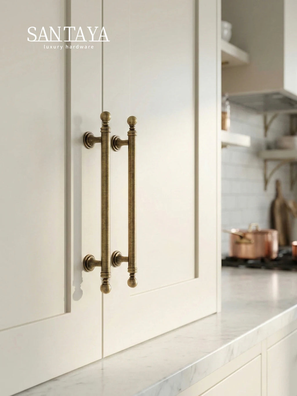 Santaya Brushed Antique Brass Handles for Kitchen Cabinets Wardrobes Drawers and - Cabinet Organizer - view 6