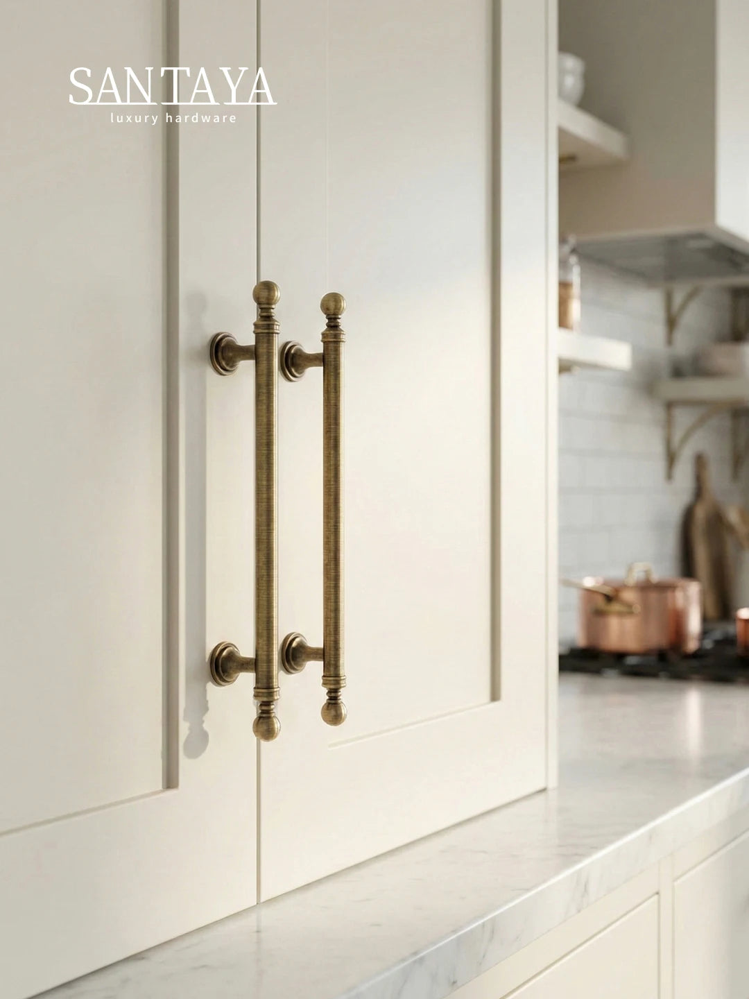 Santaya Brushed Antique Brass Handles for Kitchen Cabinets Wardrobes Drawers and - Cabinet Organizer - view 6