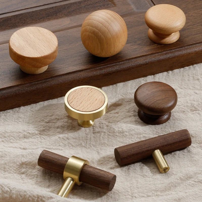 Cupboard Cabinet Pulls Solid Brass Walnut Wood Drawer Knobs Kitchen Cabinet Storage - Cabinet Organizer - view 3