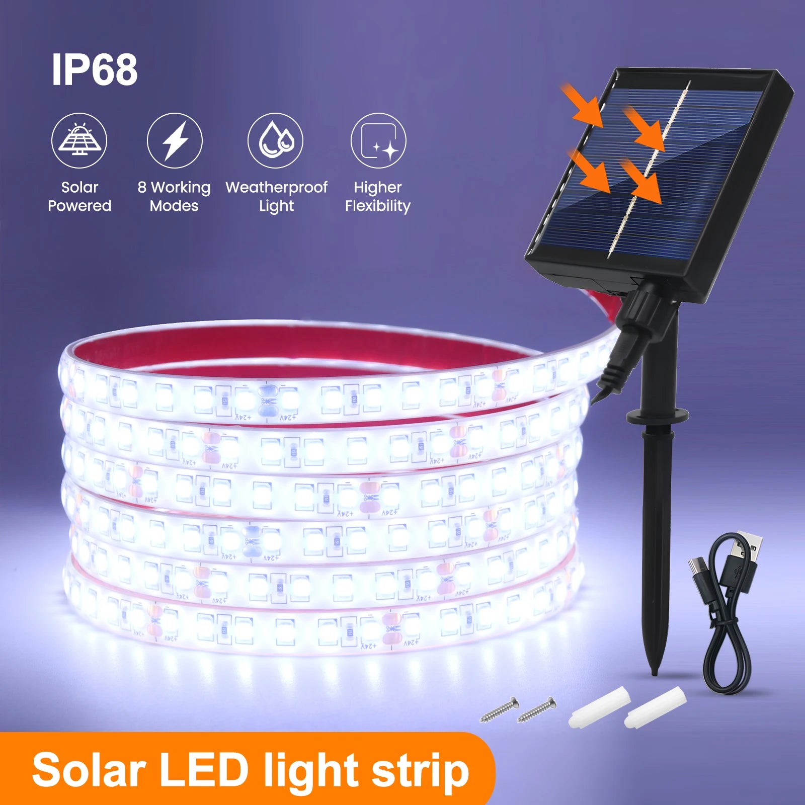 24V Solar Led Strip Light 2835 120LEDs/m Outdoor IP68 Waterproof Red Green Blue Pink - LED Strip Light - view 8