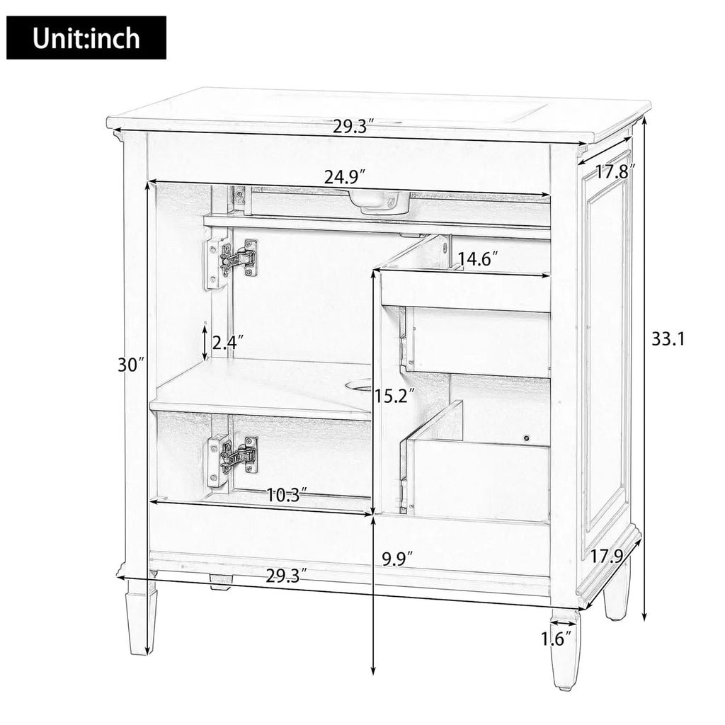 30" Bathroom Vanity Sink Combo Tilt-Out Drawer Wood MDF Cabinet Adjustable Shelf - Cabinet Organizer - view 4