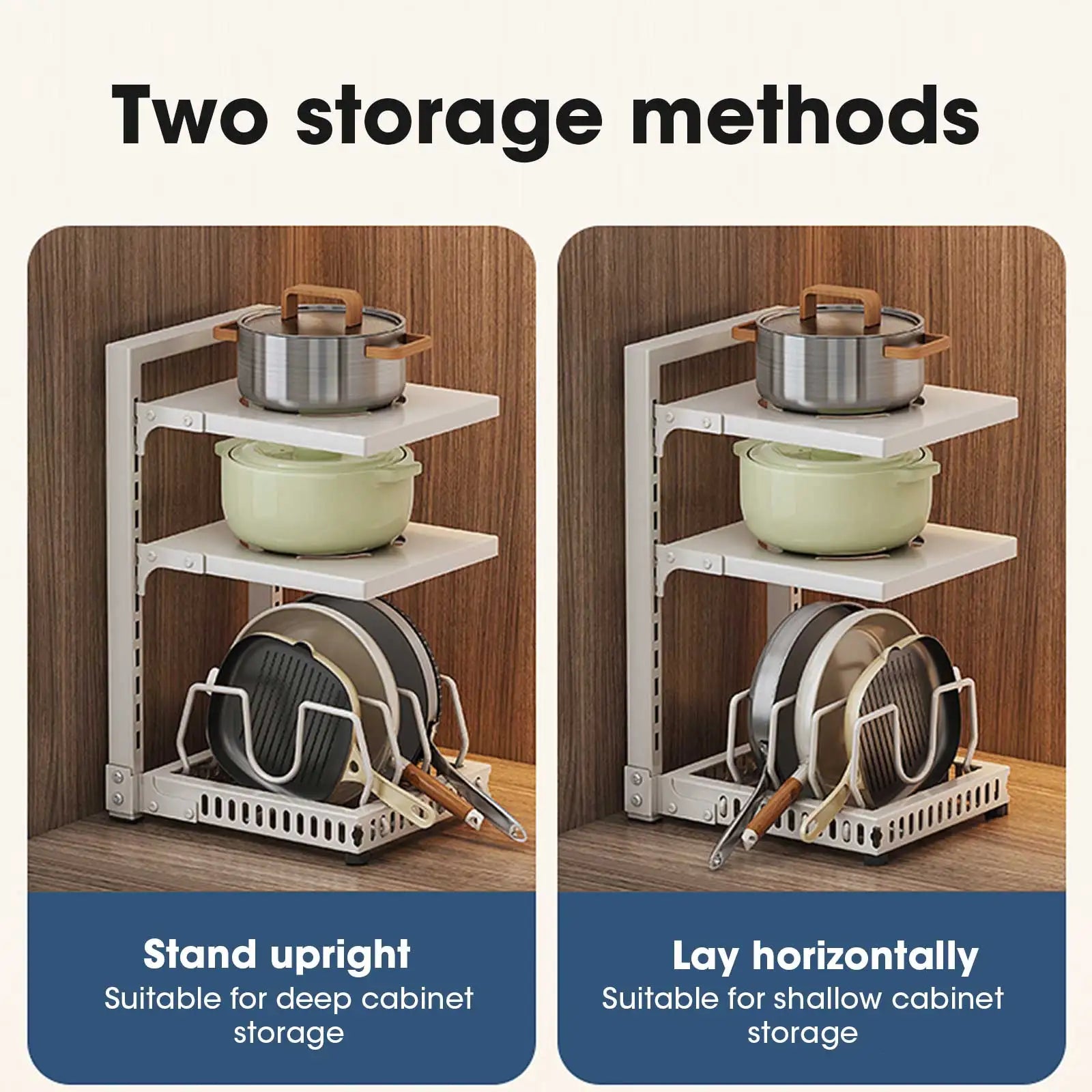 Multi-Tier Kitchen Storage Rack Pot Pan Organizer with Adjustable Shelves - Cabinet Organizer - view 2