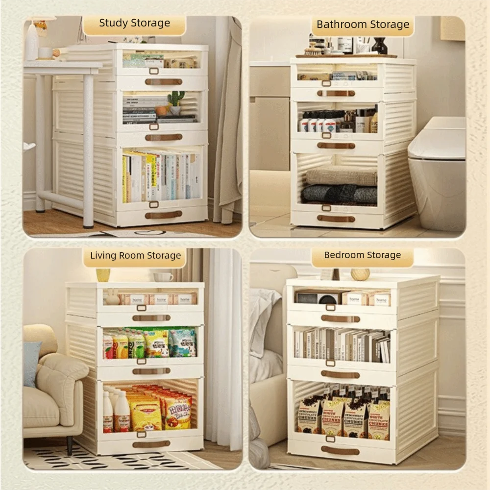 Household Plastic Drawer Organizer Foldable Stackable Cabinet Storage With Handle Pull - Cabinet Organizer