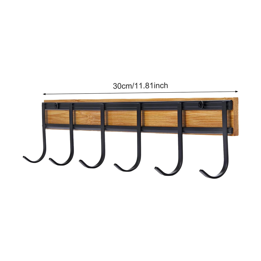 2PCS Wall Mounted Kitchen Utensil Hooks Set of 6 Black Metal Bamboo Decor Hangers - Organizer - view 6