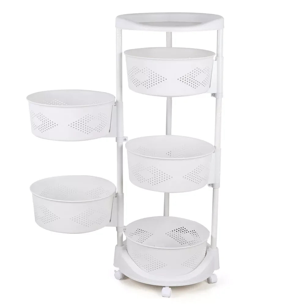 5 Layer Kitchen Rotating Organizer Rack Fruit Vegetable Storage Basket with Wheels - Cabinet Organizer - view 3