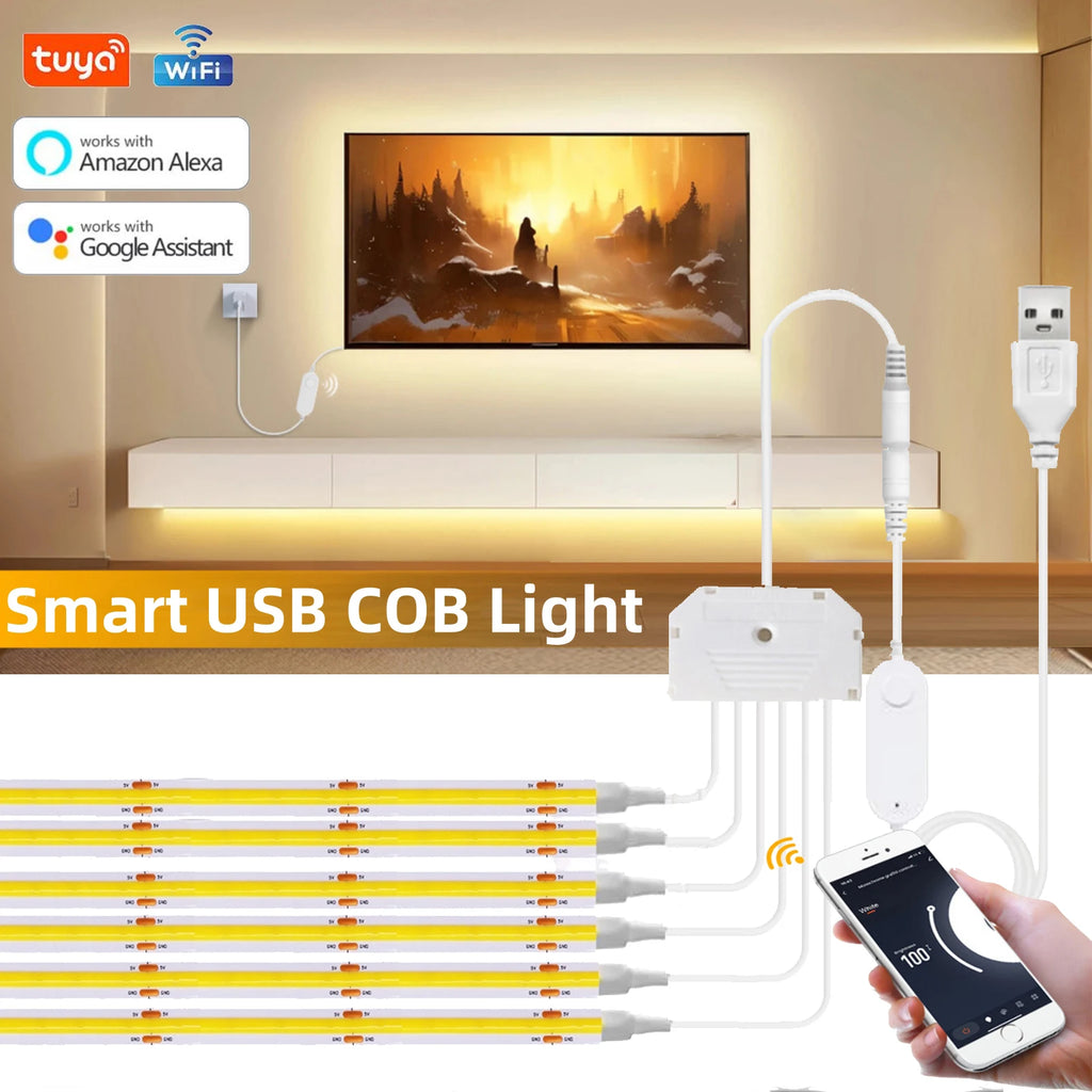 Tuya WiFi COB LED Strip Tuya Smart Life APP Control Dimmable LED Strip Light - LED Strip Light