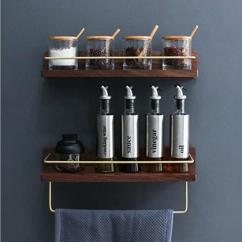Kitchen Spice Bottle Storage Wooden Rack Multifunctional Wall Hanging Rack Kitchen - Storage Shelf