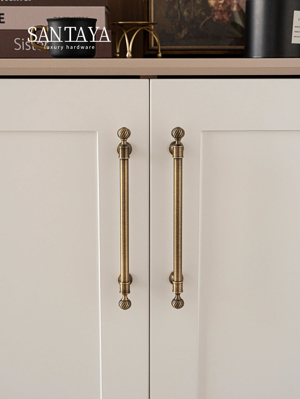 Santaya Brushed Antique Brass Handles Luxury Kitchen Cabinet Pull Wardrobe Dresser - Cabinet Organizer - view 4