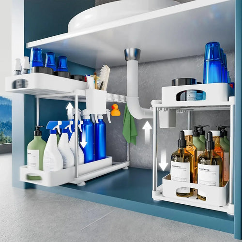2 Pack Under Sink Organizers and Storage, Double Sliding Kitchen Cabinet Organizer - Cabinet Organizer