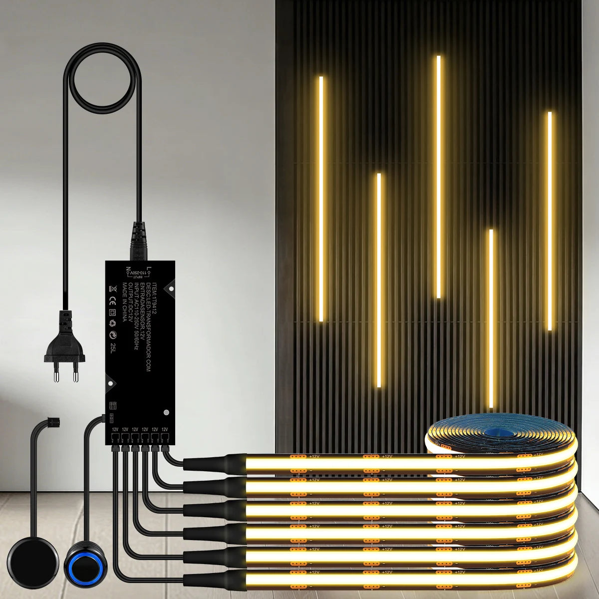 2 Switches, Penetrable Wood Hand Scan, Touch Sensor Dimmable COB LED Strip Light - LED Strip Light