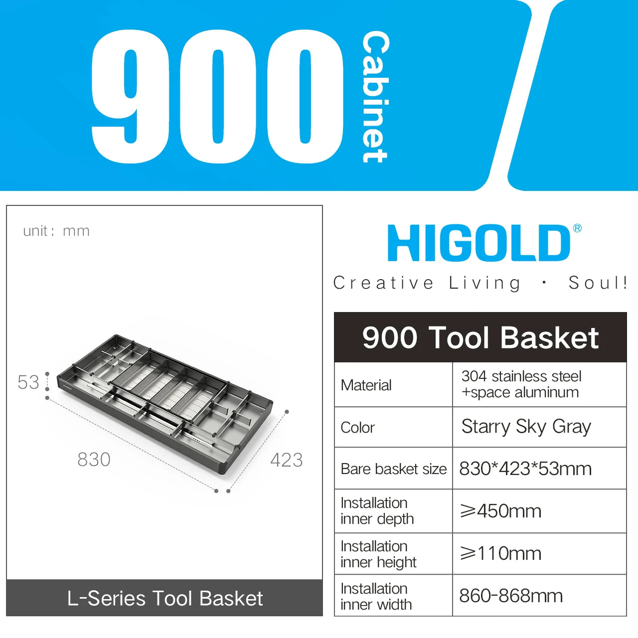 HIGOLD Small Pull Basket Kitchen Cabinet Tool Puller Single Drawer Space Aluminium - Cabinet Organizer - view 8