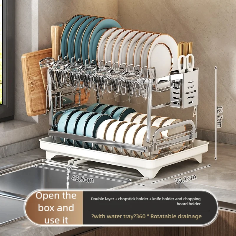 304 stainless steel kitchen storage rack, bowl and plate storage box, draining rack - Storage Shelf - view 7